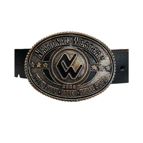 National Western Stockshow Rodeo Horse Show Men's Size 40 Belt 2008 Buckle Black - Picture 1 of 6
